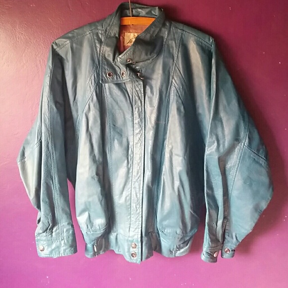 out of bounds Jackets & Blazers - Out Of Bonds Teal Leather jacket Medium Vintage